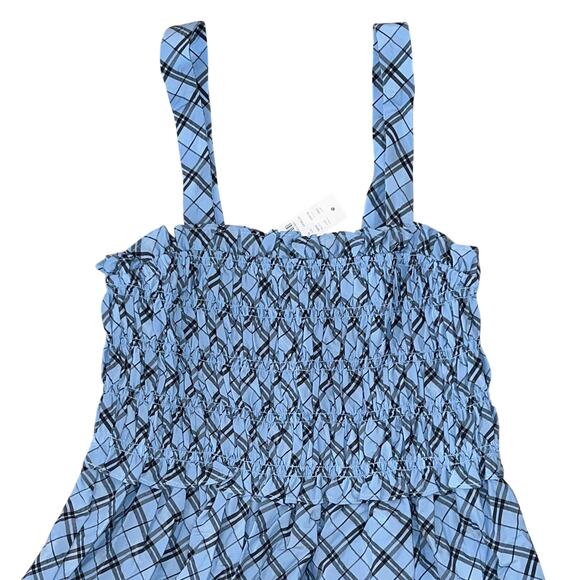 NWT J. Crew Blue Mist Navy Textured Plaid Smocked Tank - SIZE MEDIUM - Picture 2 of 7